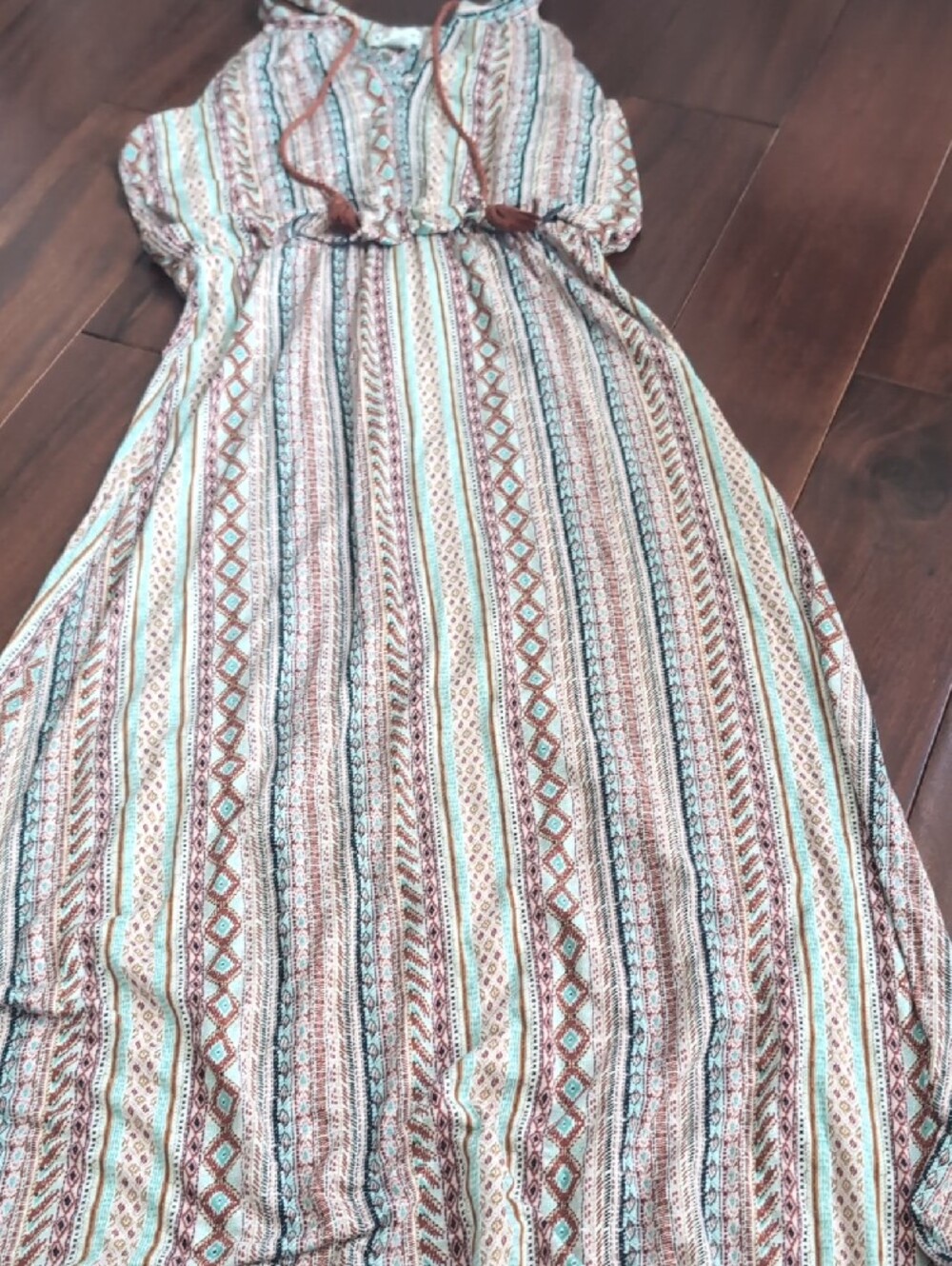 Artisan Ny Striped Maxi Dress in White, Brown & Teal - Picture 6 of 6